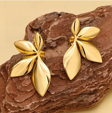 Auvella Golden Petal Stud Earrings